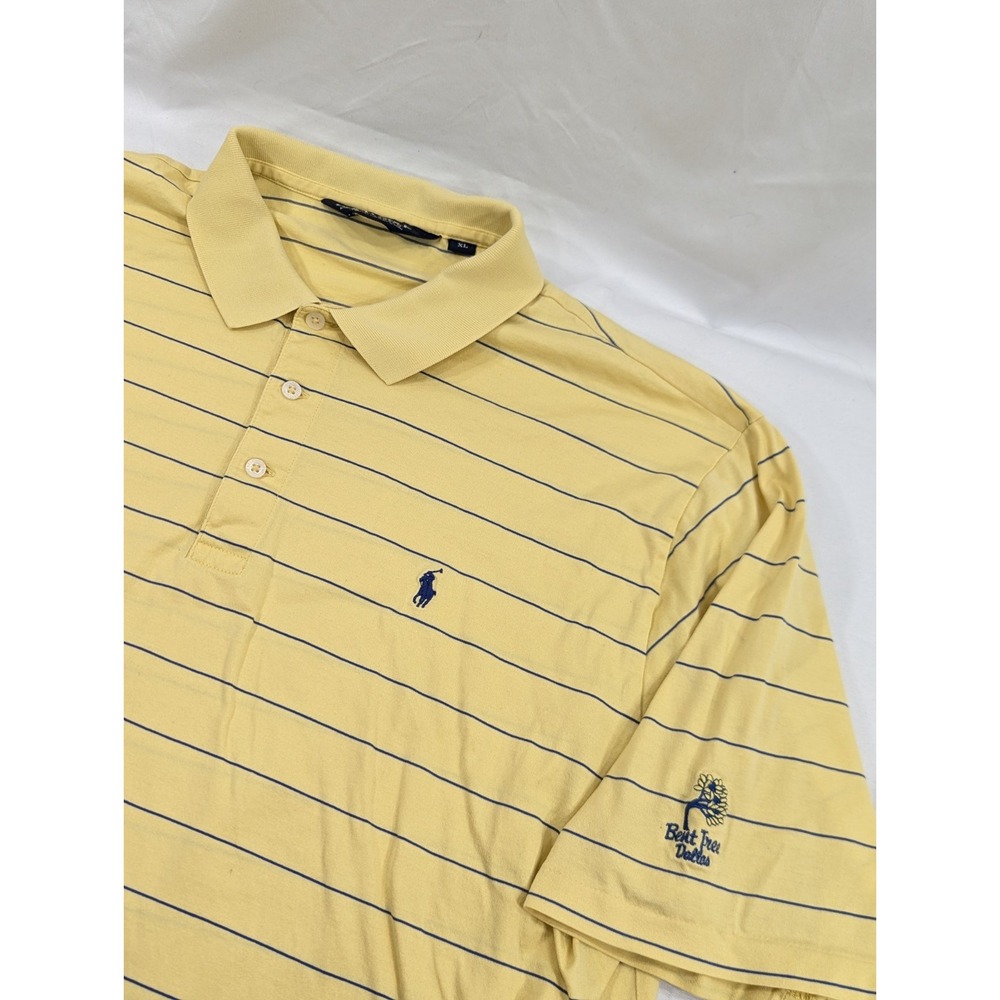 Ralph Lauren Polo Shirt Mens Yellow Stripe XL Bent Tree Dallas Golf Polo XL